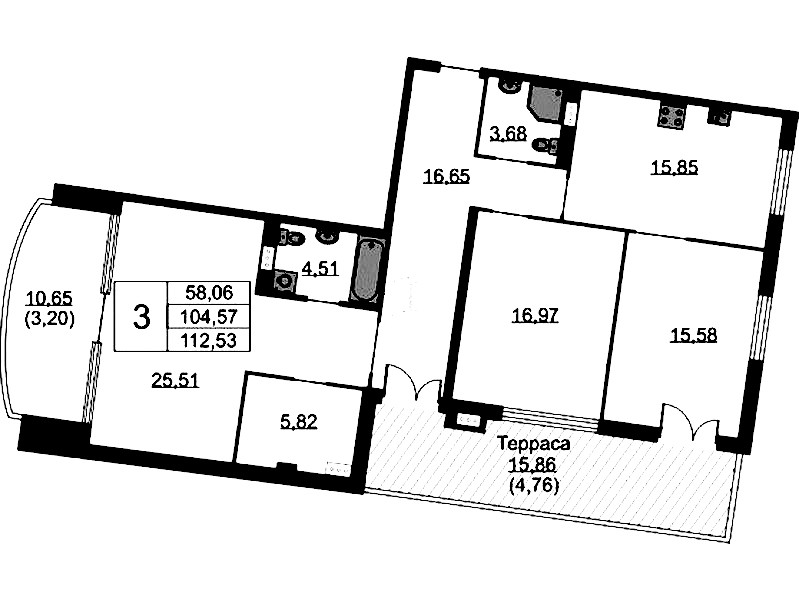 3-комнатная квартира 112.53 м², 9/9 эт., ЖК «Бакунина 33»